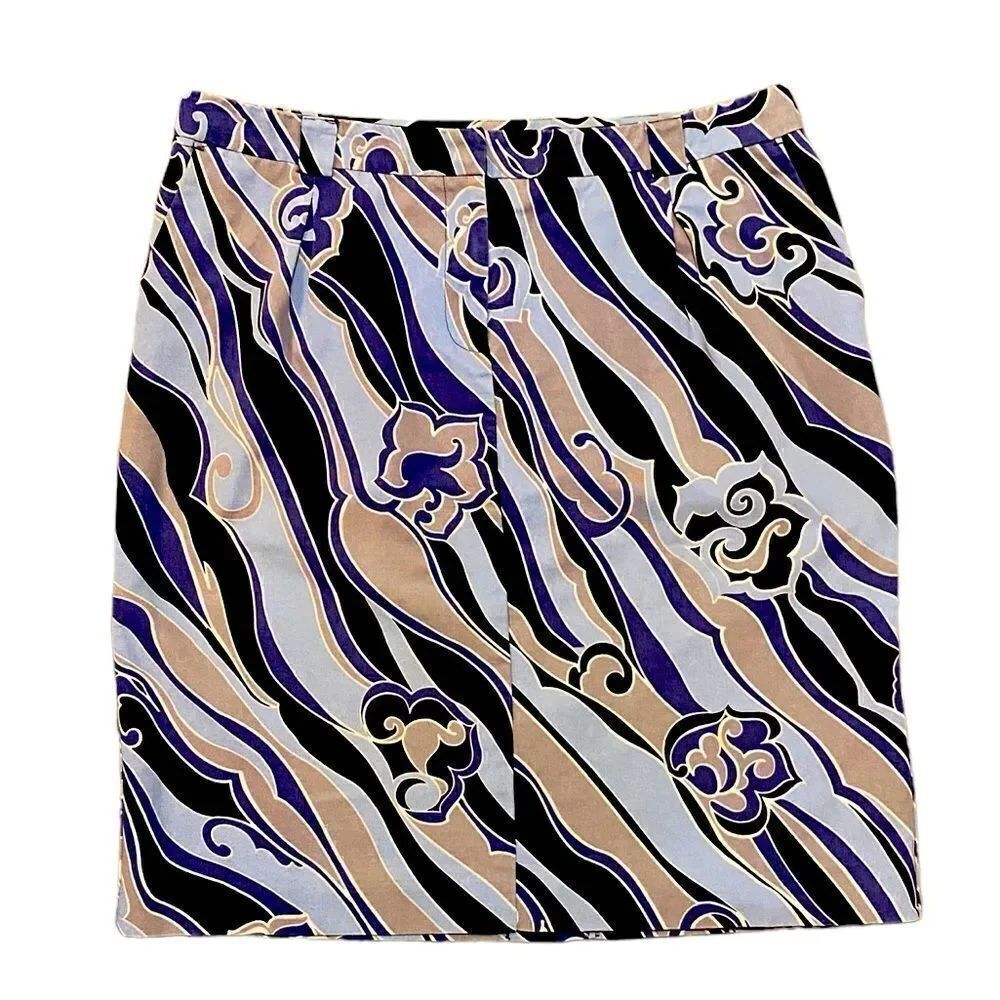 APOSTROPHE Floral Black Beige White Purple Blue Skirt w/ Pockets Women’s Size 14